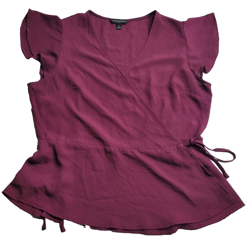 Banana Republic Burgundy Wrap Blouse‎ Women's Small Short Sleeve